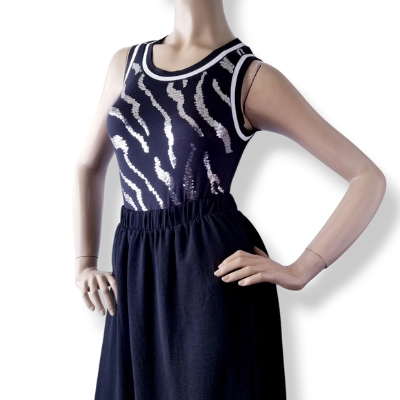 Black & Silver Zebra Print Sequin Bodysuit by Cleo Size Small - Picture 3 of 8